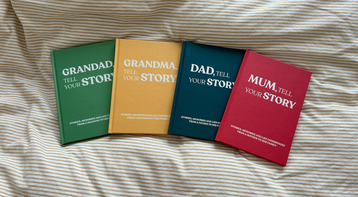 The four memory books Mum, Dad, Grandma and Grandad, Tell Your Story from PagesOfLife.com